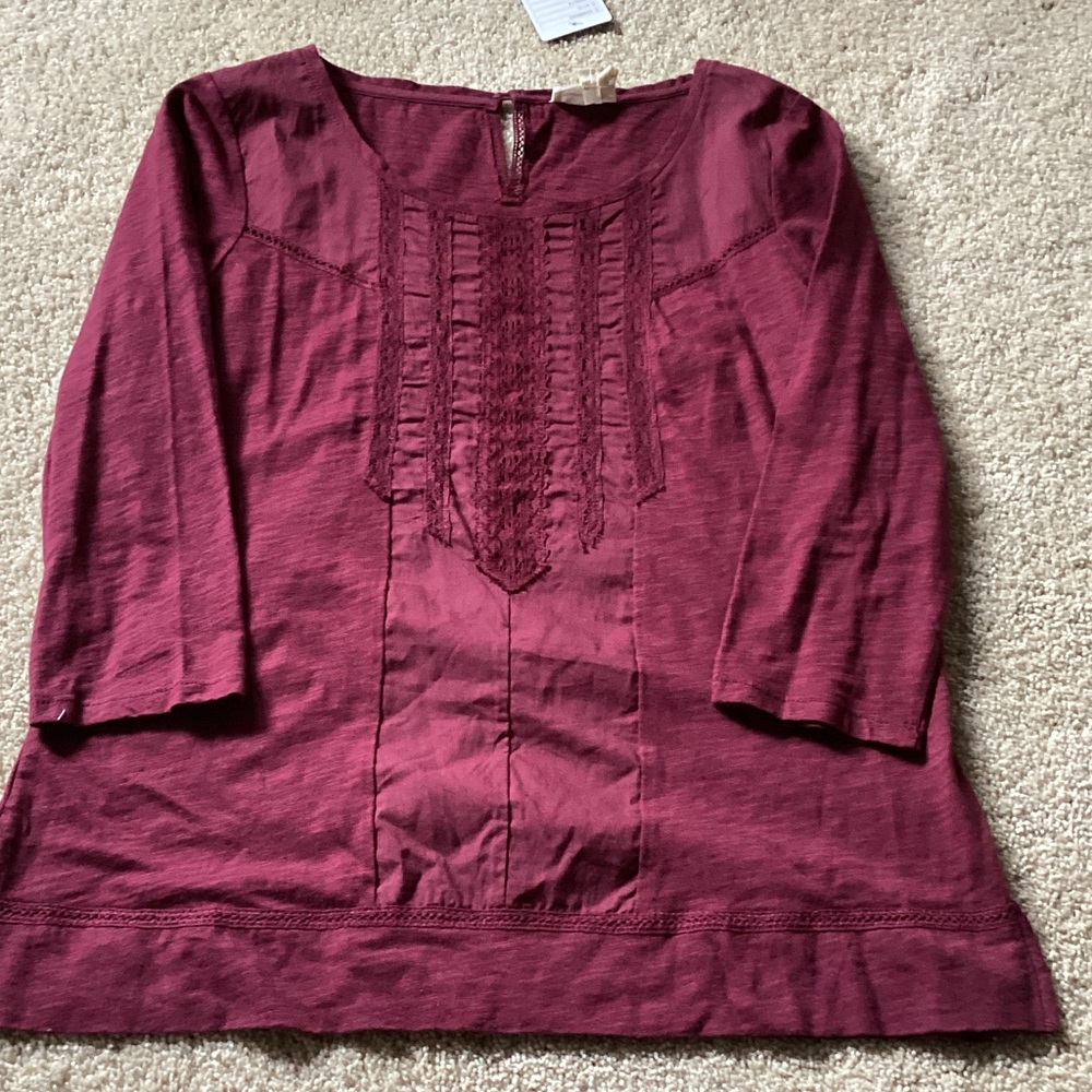 Meadow Rue Burgundy Pintuck Peasant Tunic